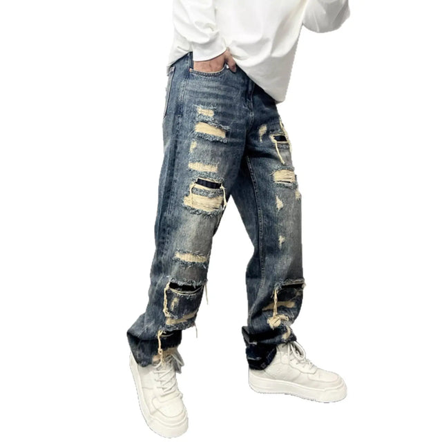 Casual Stylish Ripped Patch Jeans-loose fit. MaiBeast