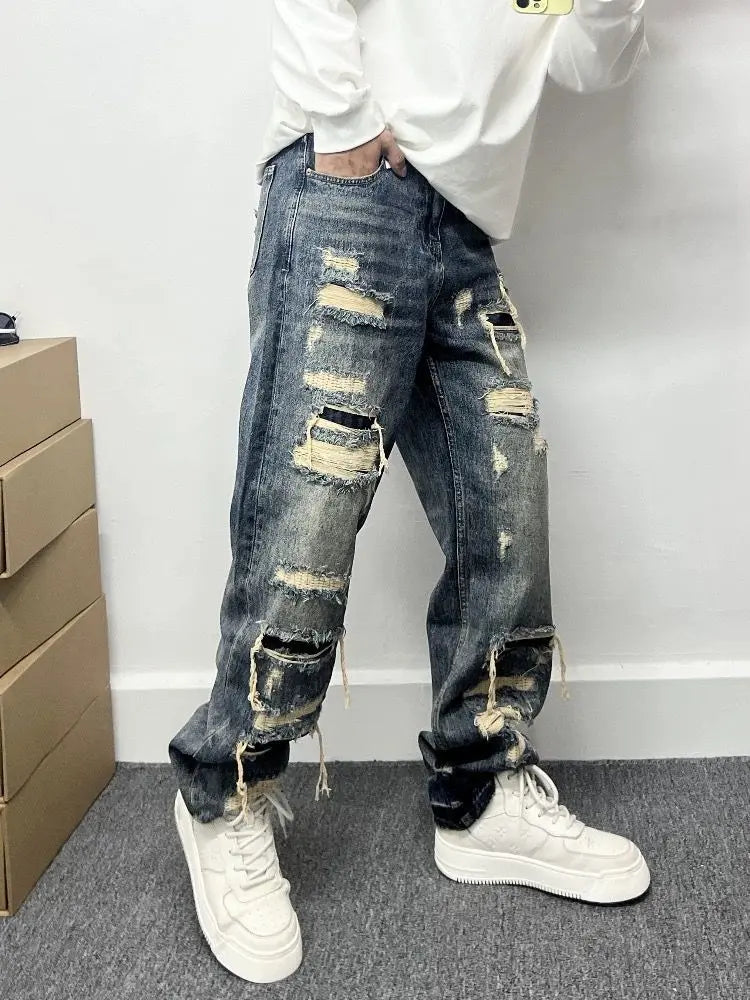 Casual Stylish Ripped Patch Jeans-loose fit. MaiBeast