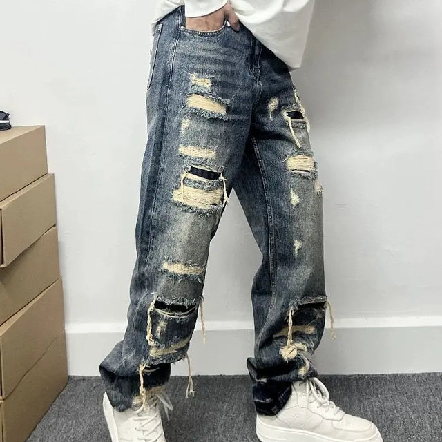 Casual Stylish Ripped Patch Jeans-loose fit. MaiBeast